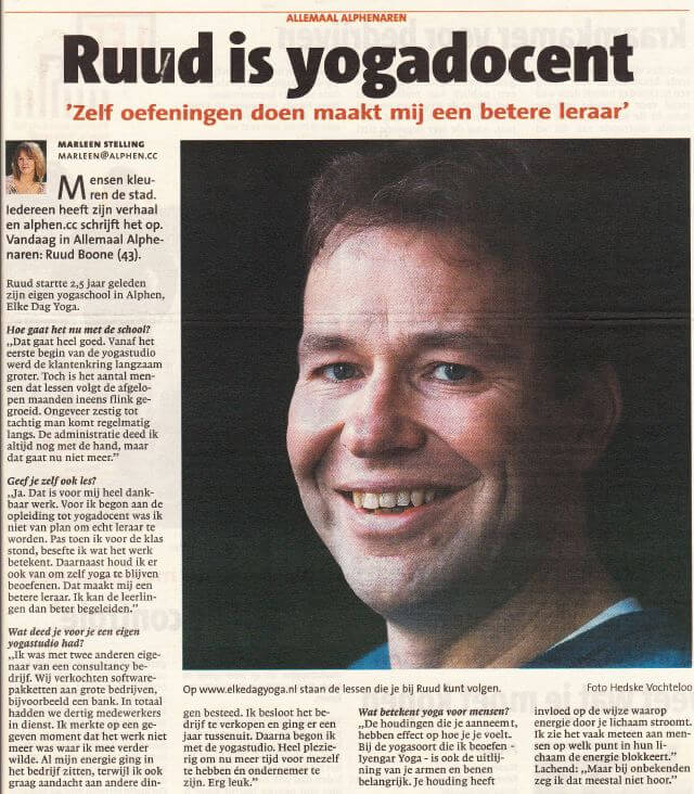 Elke dag yoga - Ruud Boone - Artikel yogastudio